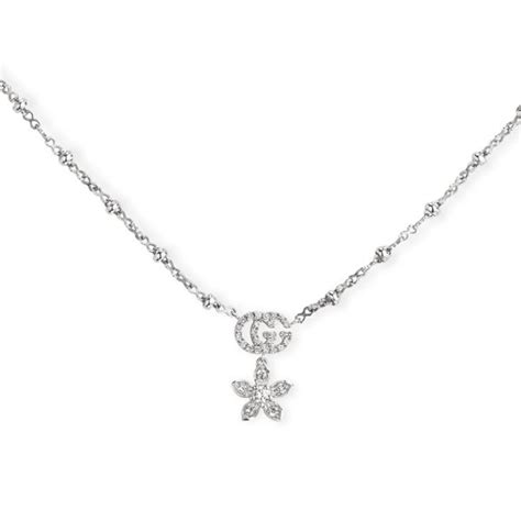 Gucci Flora white gold necklace with diamonds 